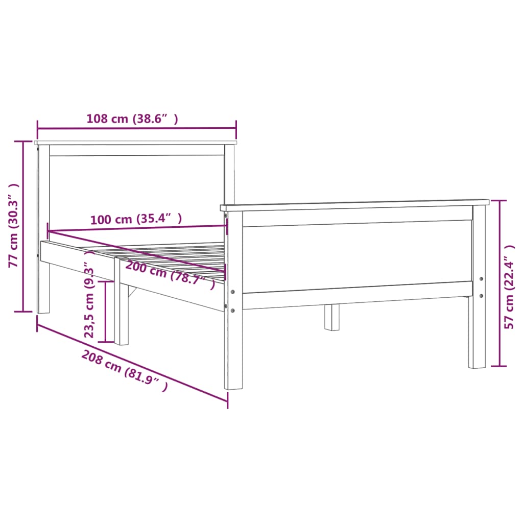 Sengeramme honningbrun heltre furu 100x200 cm