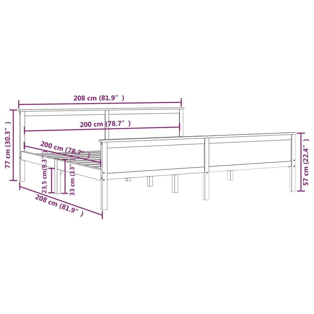 Sengeramme honningbrun heltre furu 200x200 cm