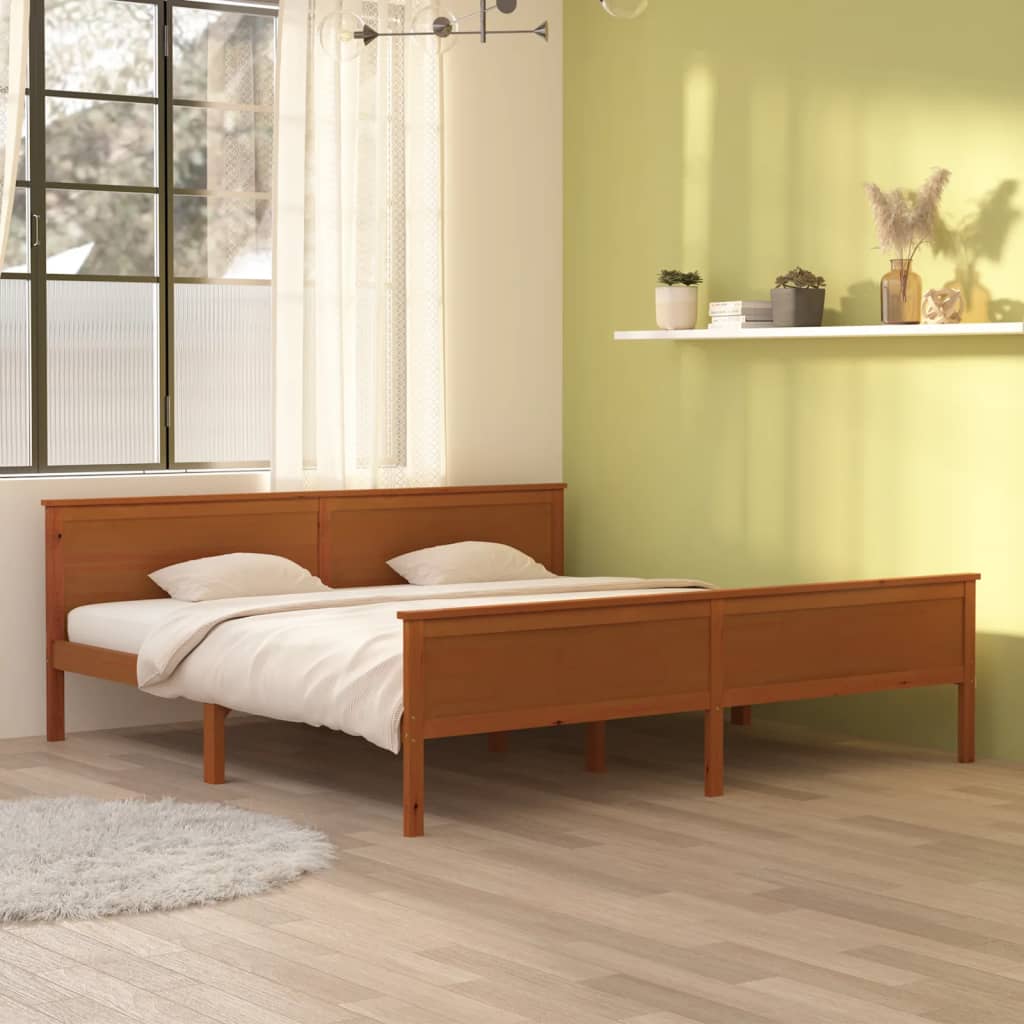 Sengeramme honningbrun heltre furu 200x200 cm
