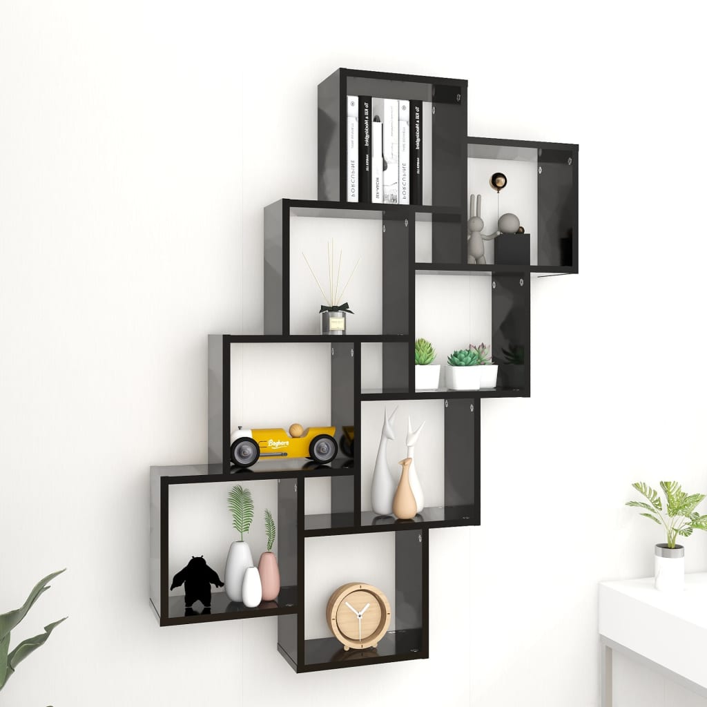 Kubeformet vegghylle svart 90x15x119 cm konstruert tre