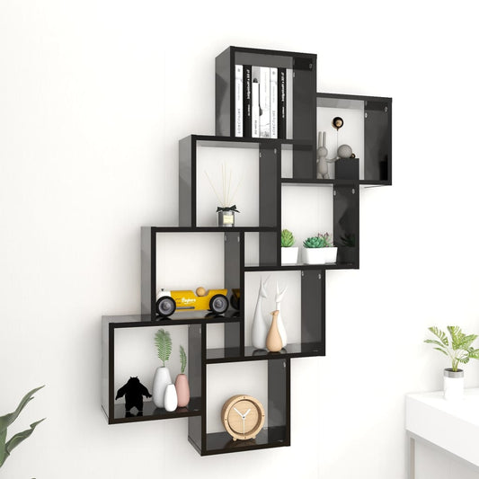 Kubeformet vegghylle svart 90x15x119 cm konstruert tre