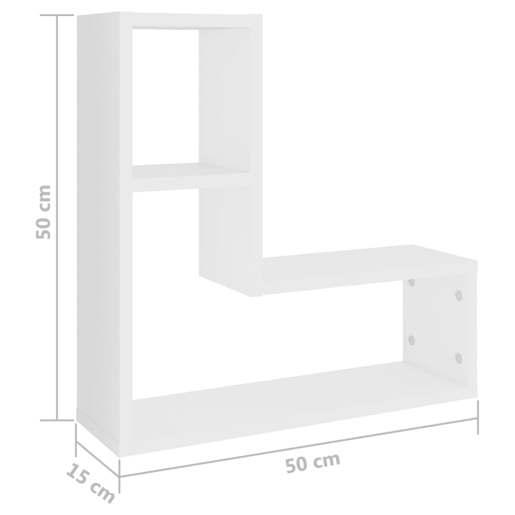 Vegghyller 2 stk hvit 50x15x50 cm sponplate