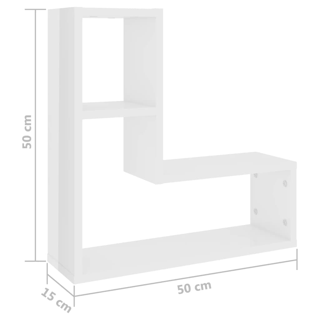 Vegghyller 2 stk høyglans hvit 50x15x50 cm sponplate