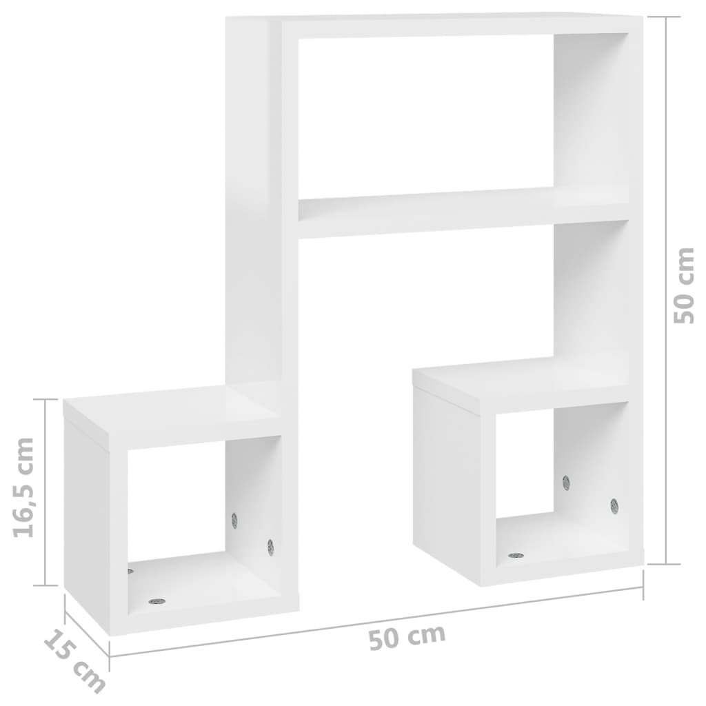 Vegghyller 2 stk høyglans hvit 50x15x50 cm sponplate