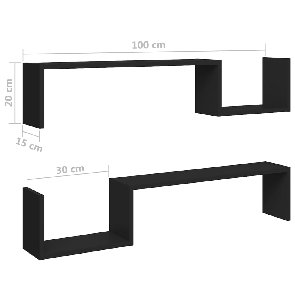 Vegghyller 2 stk svart 100x15x20 cm sponplate