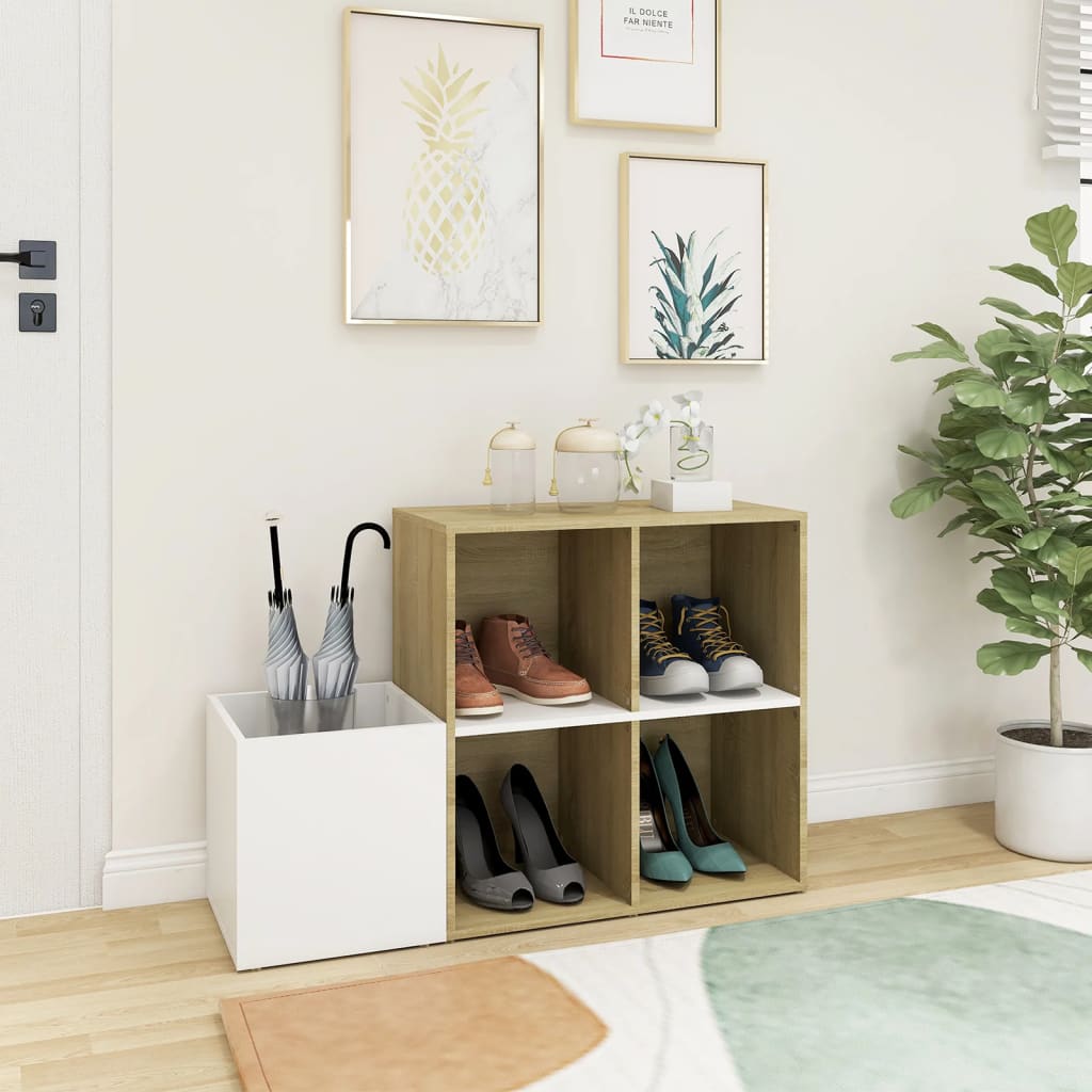 Skoskap for gang hvit sonoma eik 105x35,5x70 cm konstruert tre