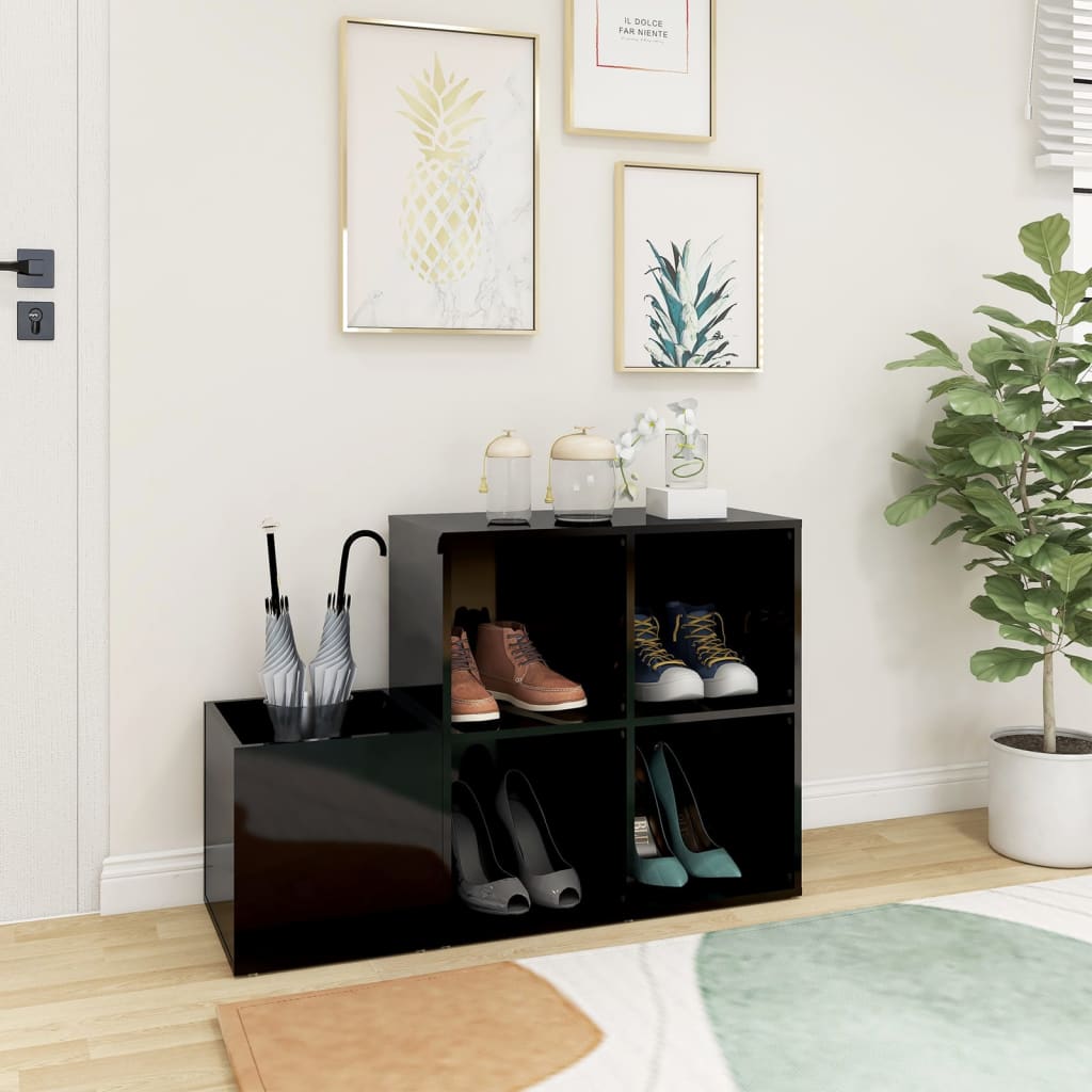 Skoskap for gang høyglans svart 105x35,5x70 cm konstruert tre