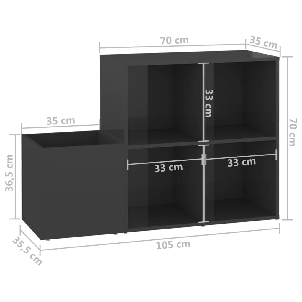 Skoskap for gang høyglans grå 105x35,5x70 cm konstruert tre