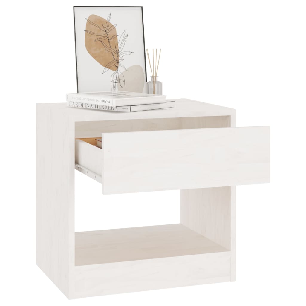Nattbord hvit 40x31x40 cm heltre furu