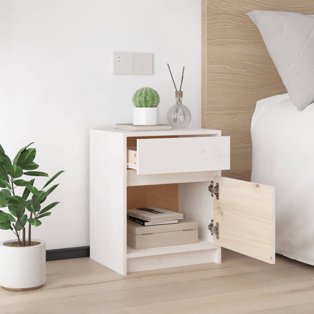 Nattbord 2 stk hvit 40x31x50 cm heltre furu