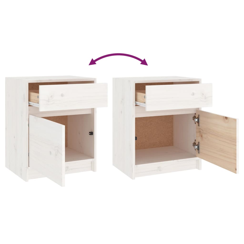 Nattbord 2 stk hvit 40x31x50 cm heltre furu