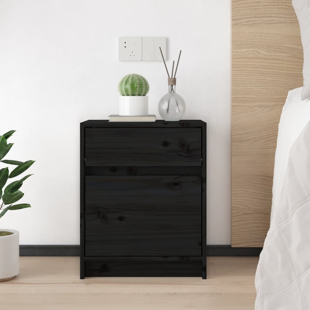 Nattbord 2 stk svart 40x31x50 cm heltre furu