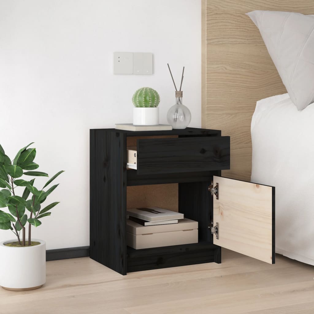 Nattbord 2 stk svart 40x31x50 cm heltre furu