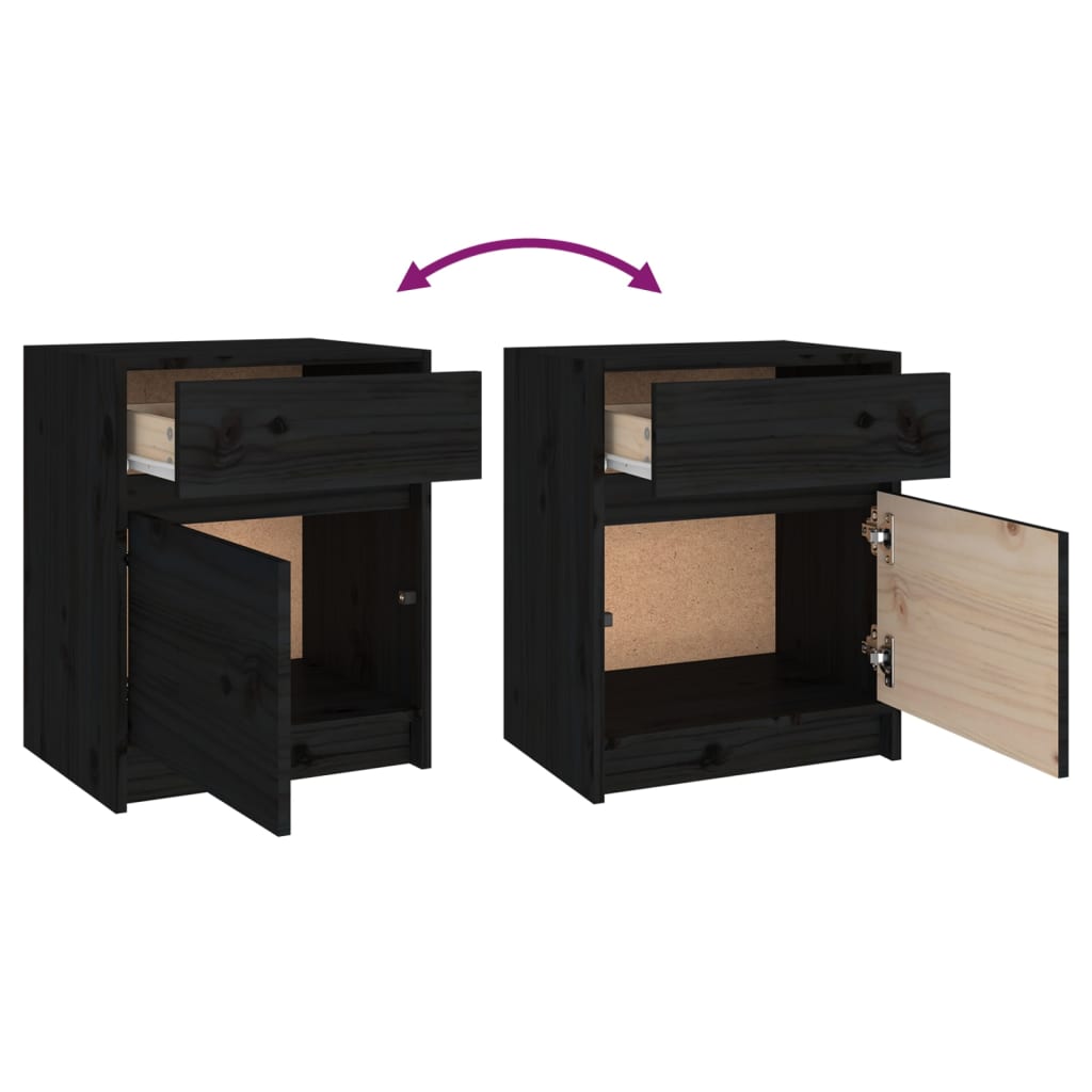 Nattbord 2 stk svart 40x31x50 cm heltre furu