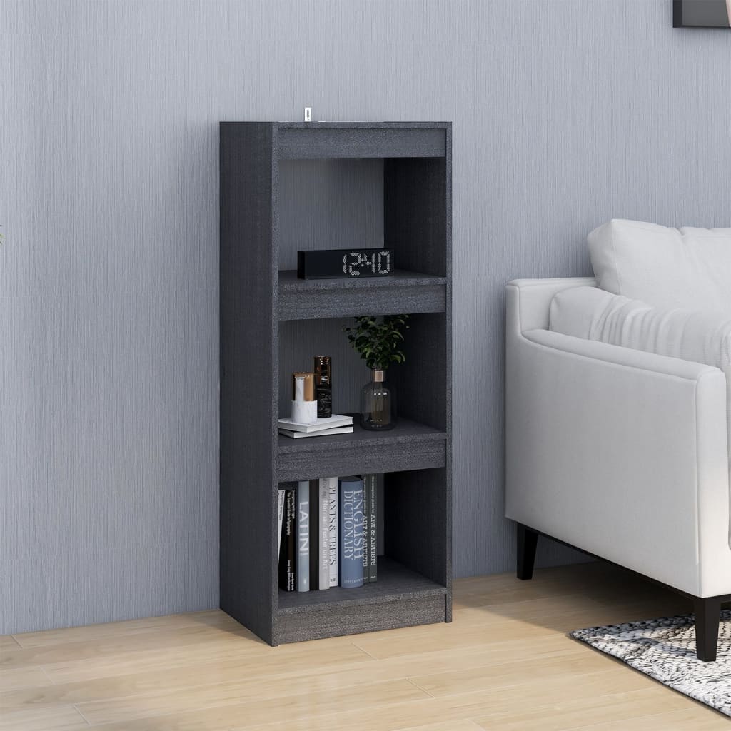 Bokhylle/romdeler grå 40x30x103,5 cm heltre furu