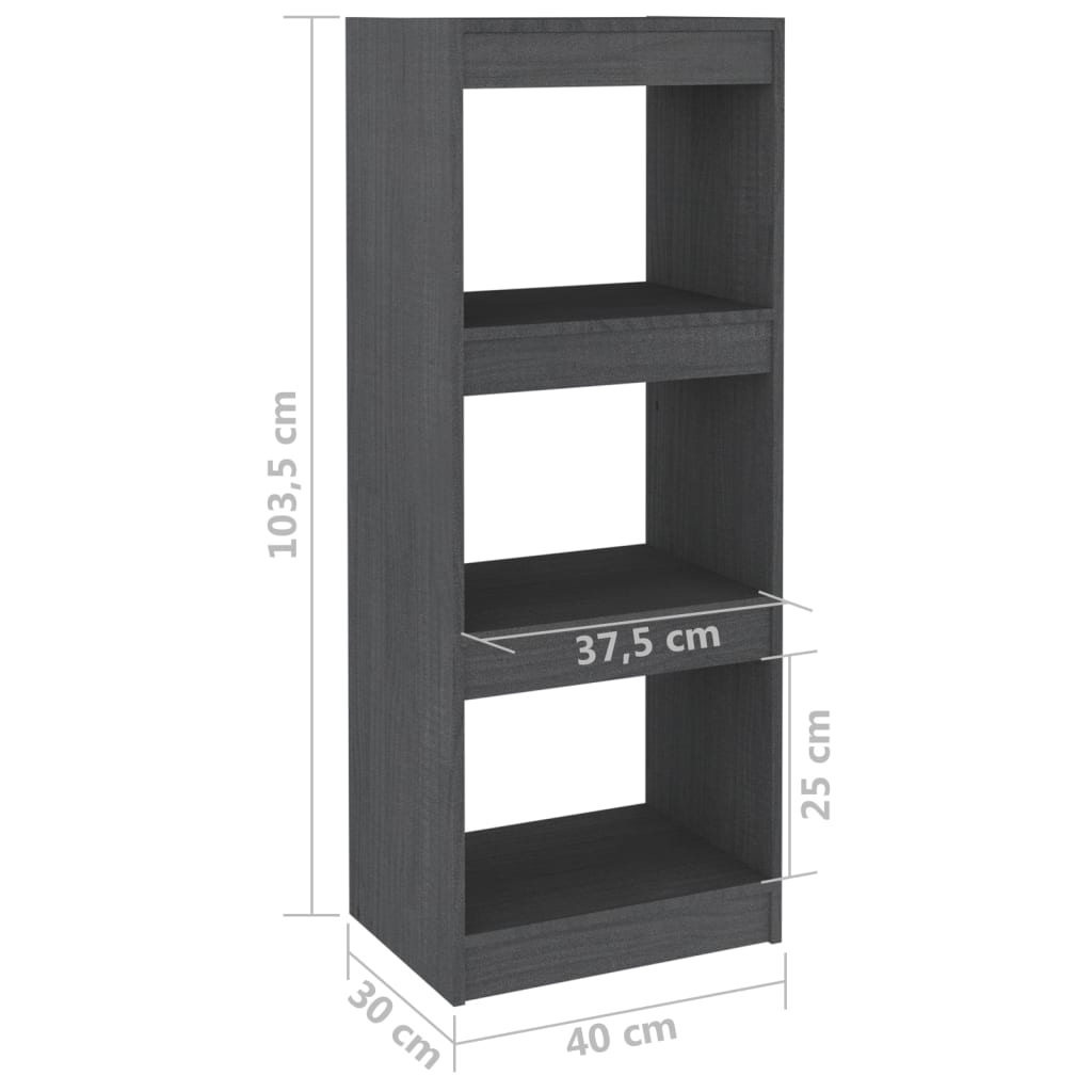 Bokhylle/romdeler grå 40x30x103,5 cm heltre furu