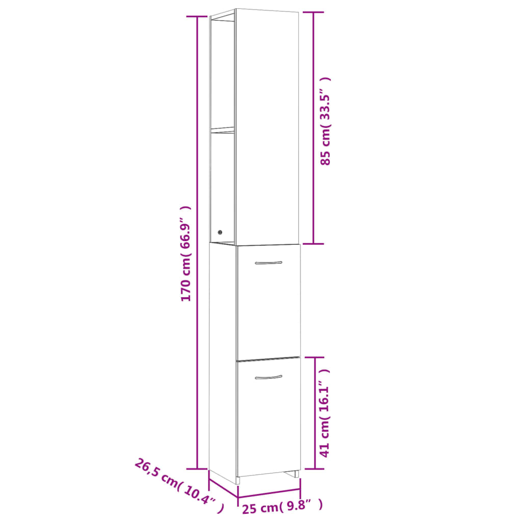 Baderomsskap høyglans hvit 25x26,5x170 cm konstruert tre