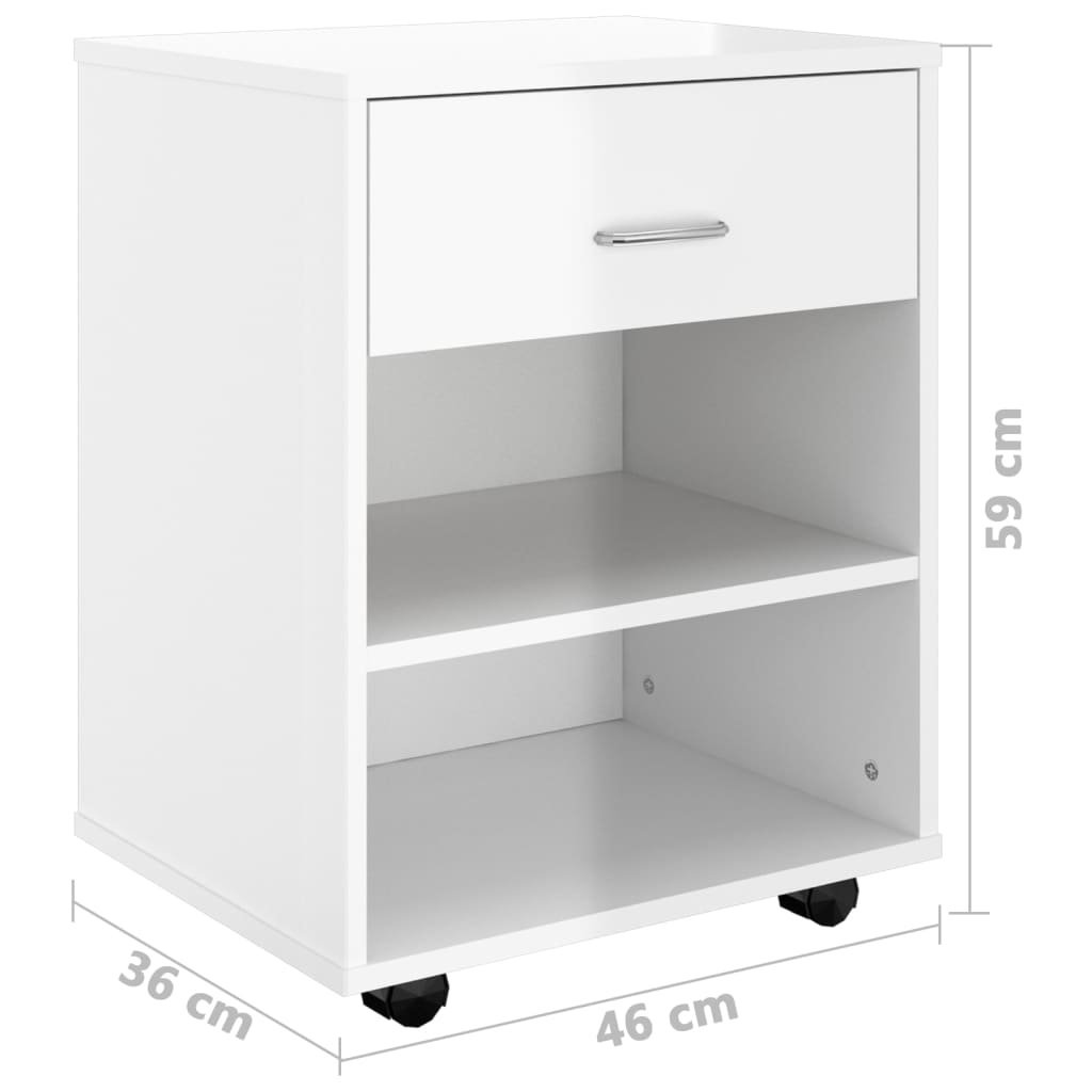Rulleskap høyglans hvit 46x36x59 cm konstruert tre