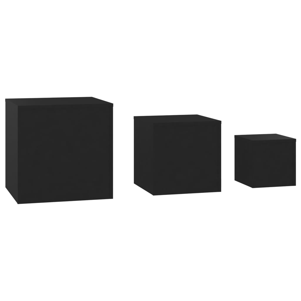 Sidebord 3 stk svart konstruert tre