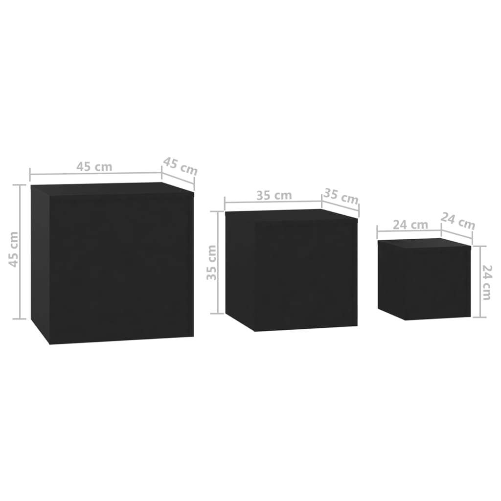 Sidebord 3 stk svart konstruert tre