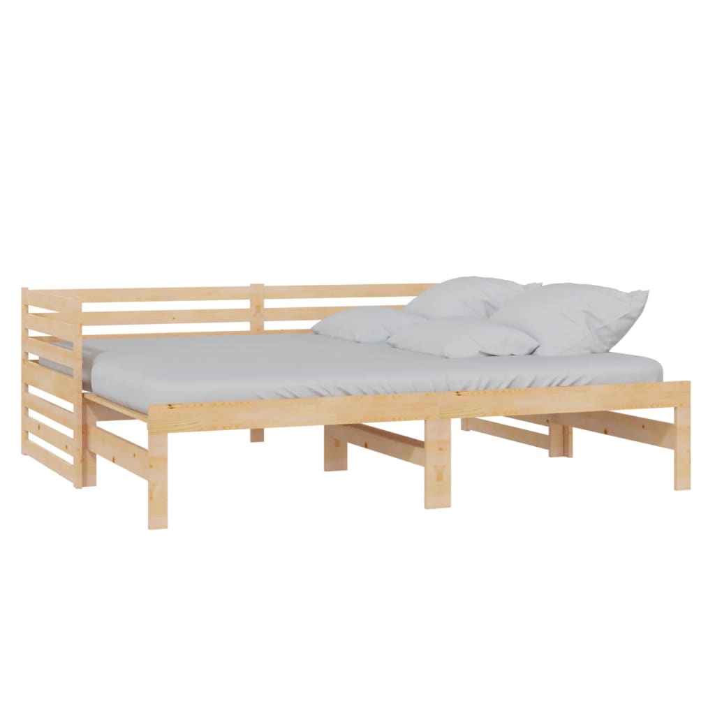 Uttrekkbar sengeramme heltre furu 2x(90x200) cm