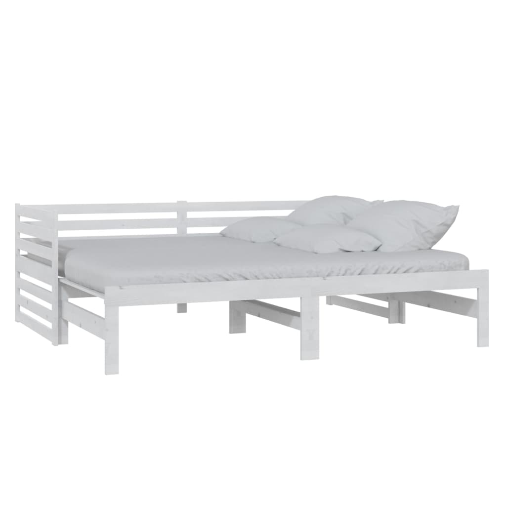 Uttrekkbar dagseng hvit heltre furu 2x(90x200) cm