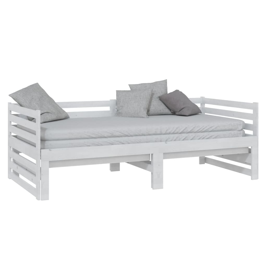 Uttrekkbar dagseng hvit heltre furu 2x(90x200) cm