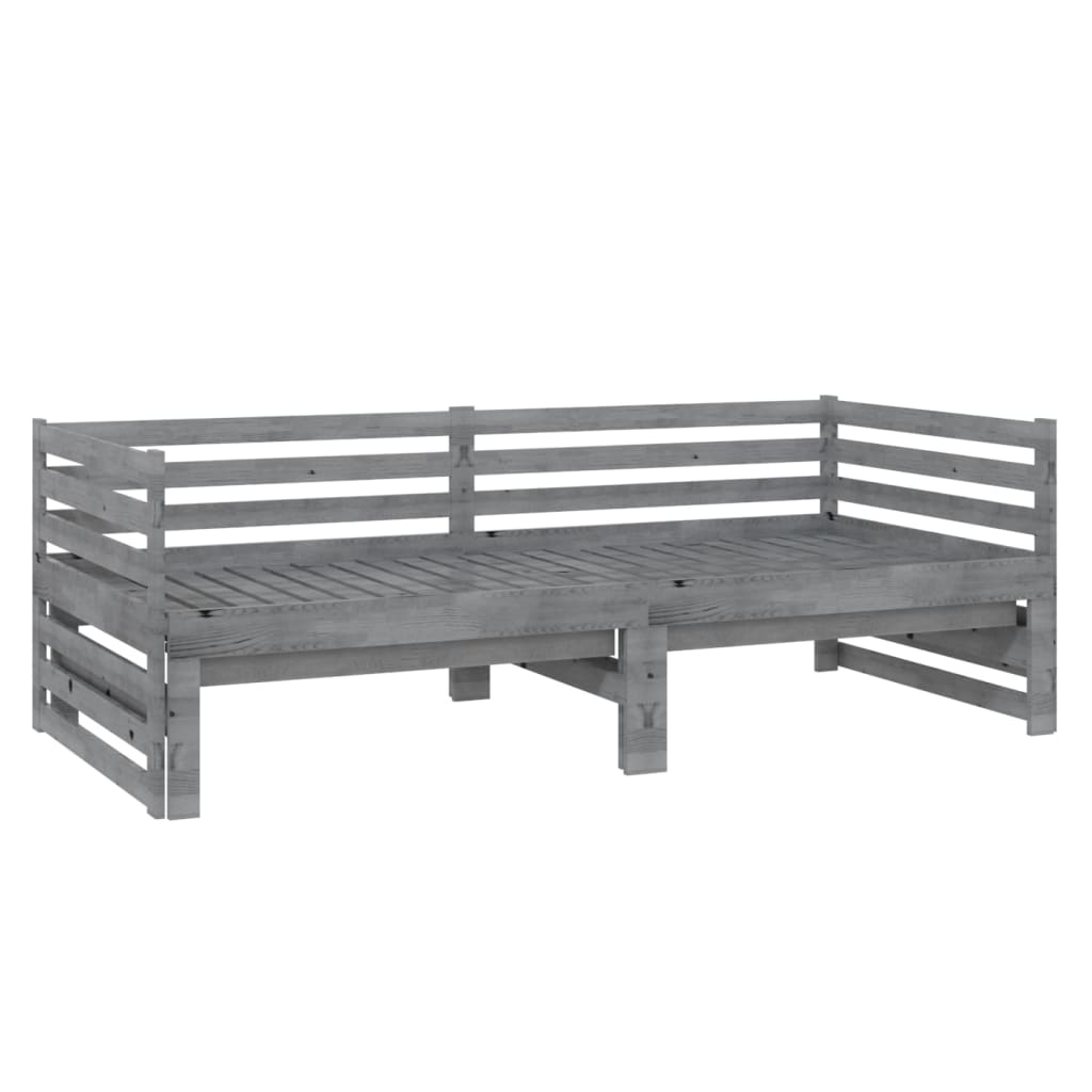 Uttrekkbar dagseng grå heltre furu 2x(90x200) cm