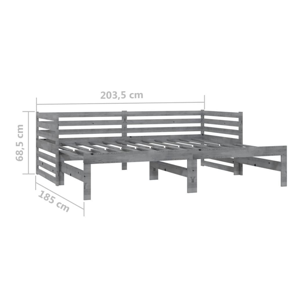 Uttrekkbar dagseng grå heltre furu 2x(90x200) cm