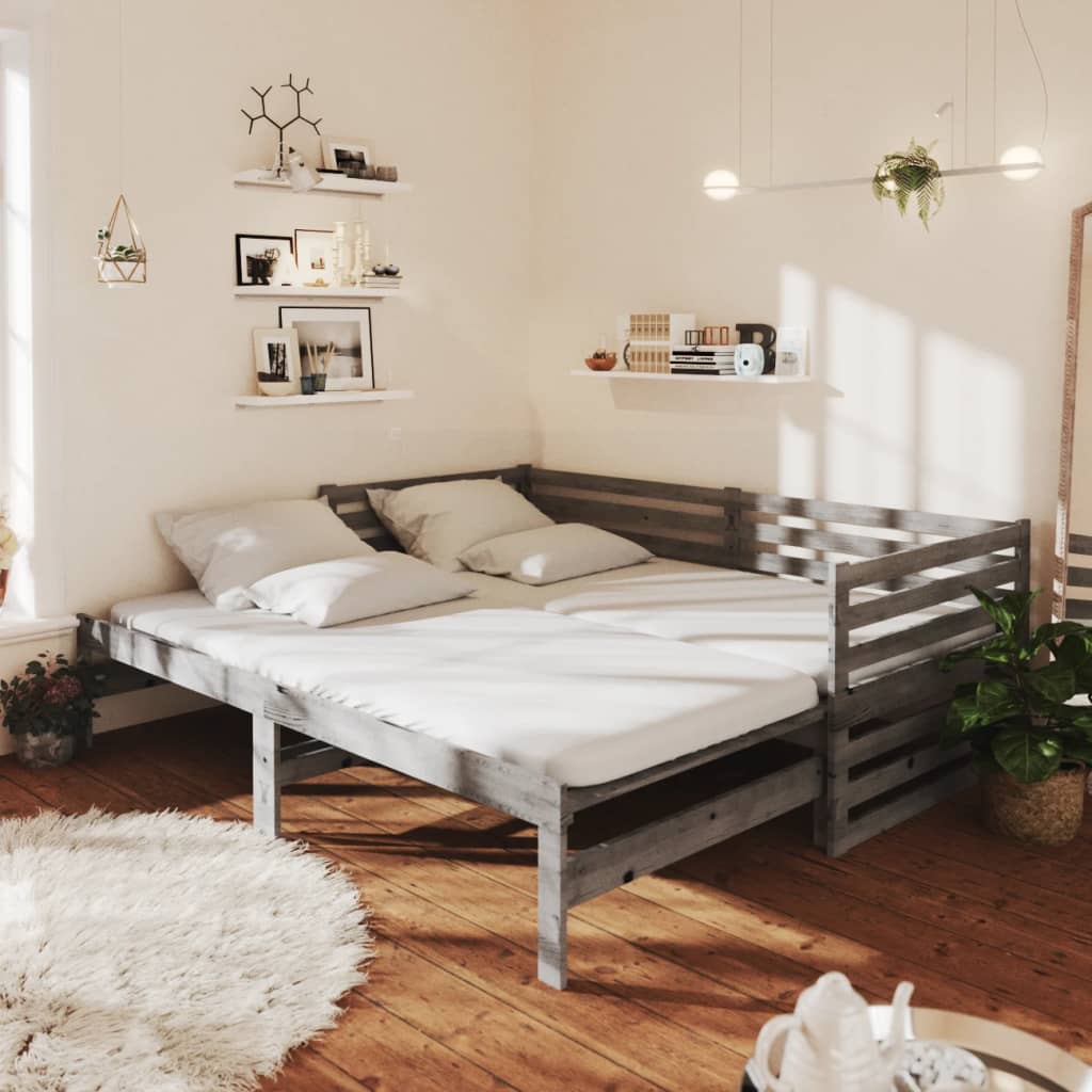 Uttrekkbar dagseng grå heltre furu 2x(90x200) cm