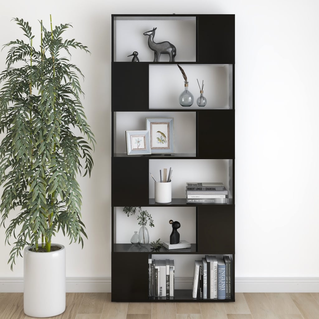 Bokhylle/romdeler svart 80x24x186 cm konstruert tre