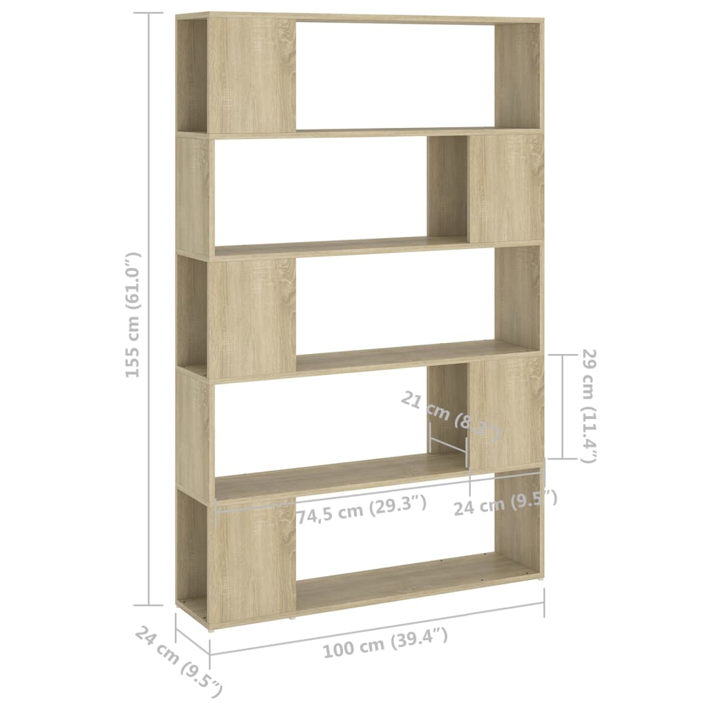 Bokhylle/romdeler sonoma eik 100x24x155 cm konstruert tre