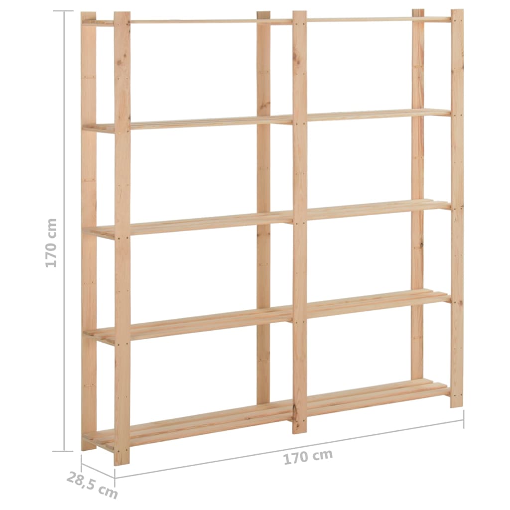 Oppbevaringshylle 5 etasjer 170x28,5x170 cm heltre furu