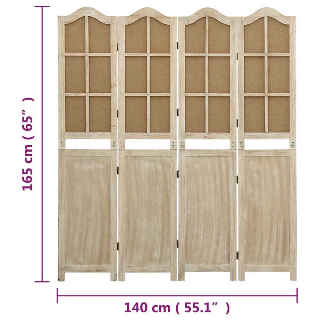 Romdeler med 4 paneler brun 140x165 cm stoff