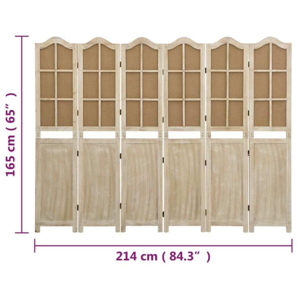 Romdeler 6 paneler brun 214x165 cm stoff