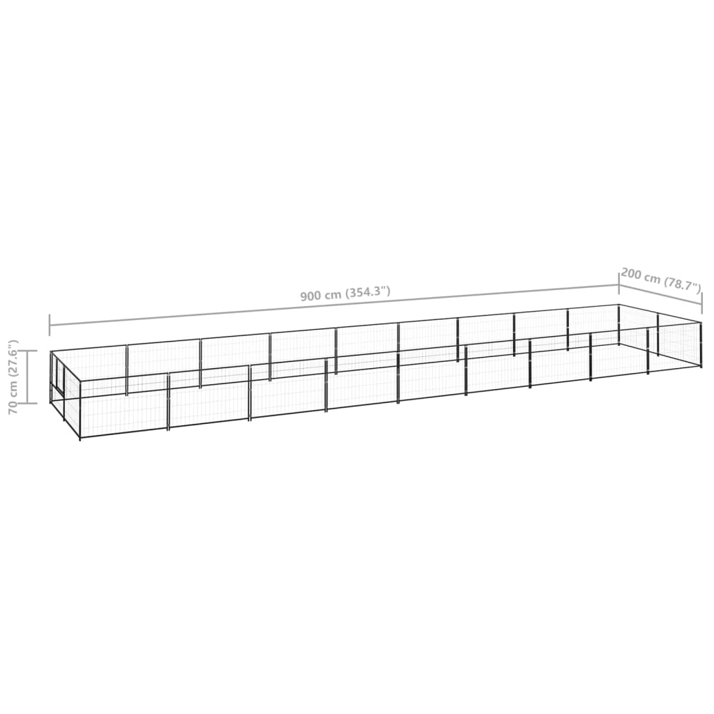 Hundegård svart 18 m² stål