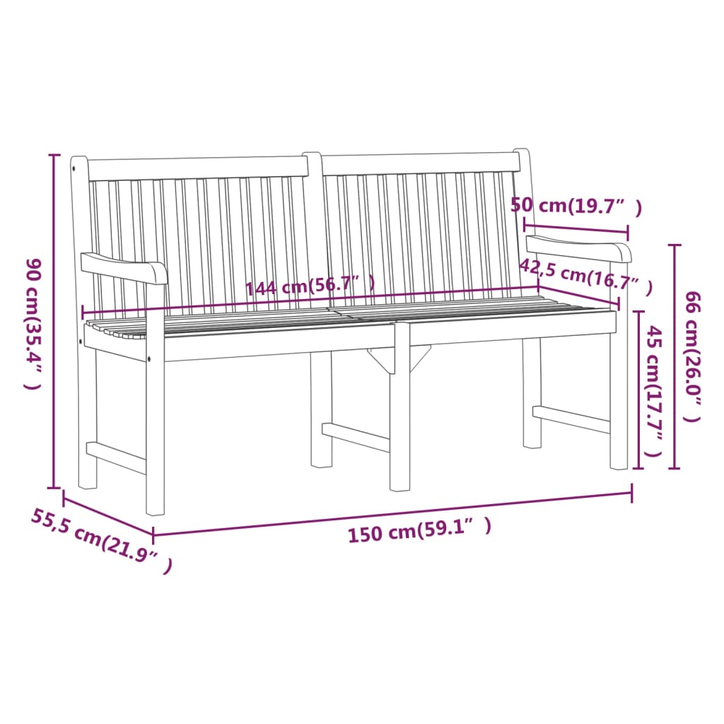 Hagebenk 150 cm heltre akasie