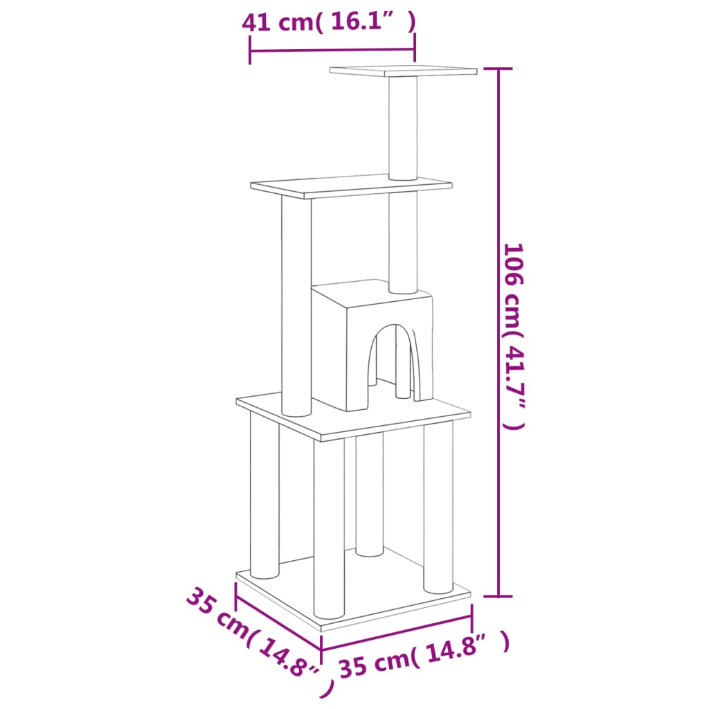 Kattetre med klorestolper i sisal lysegrå 105 cm