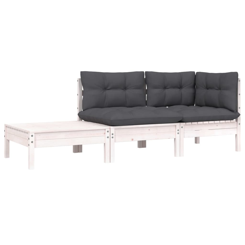 Hagesofagruppe med puter 3 deler hvit heltre furu