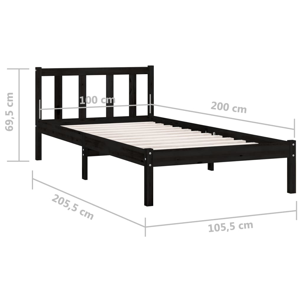 Sengeramme svart heltre furu 100x200 cm