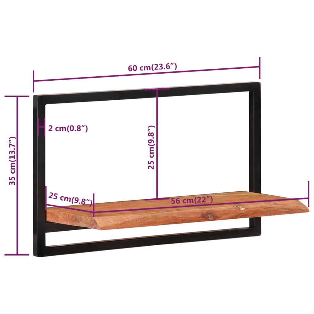Vegghyller 2 stk 60x25x35 cm heltre akasie og stål