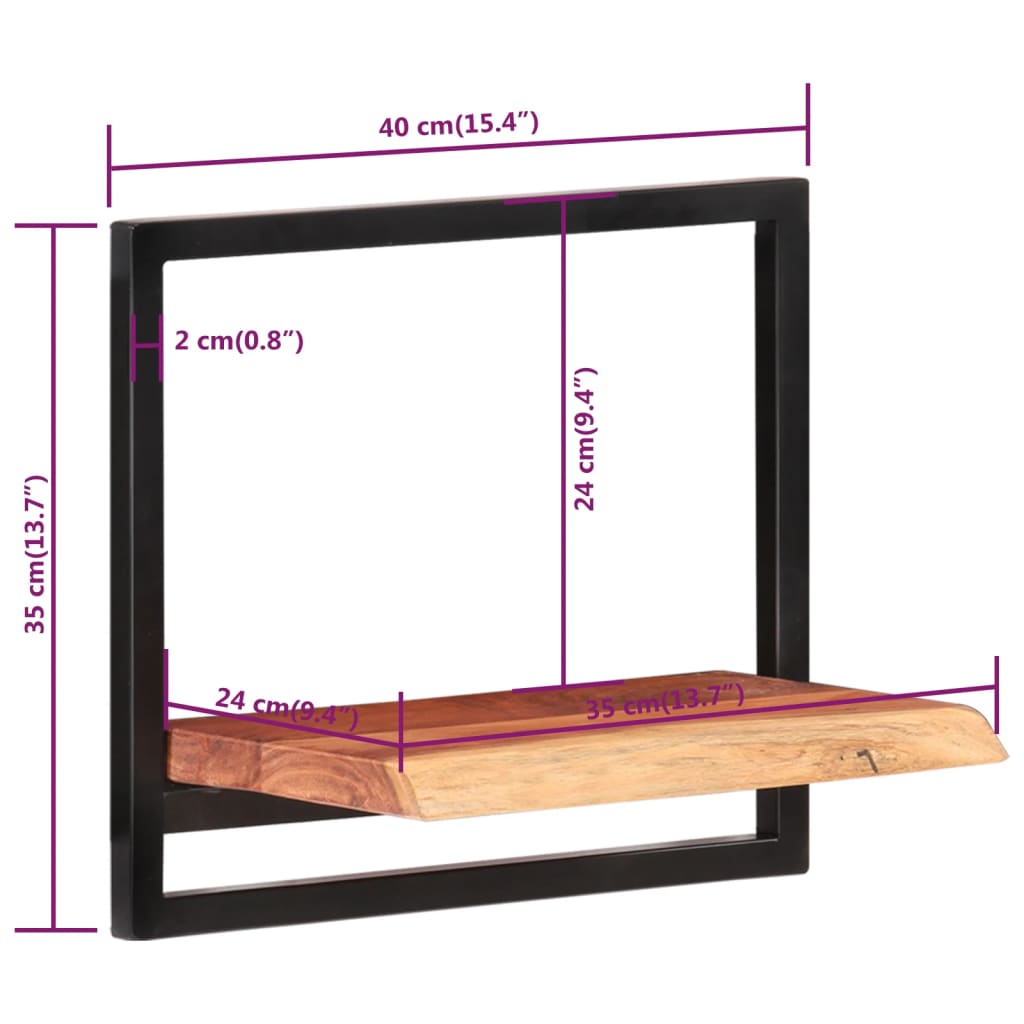 Vegghyller 2 stk 40x24x35 cm heltre akasie og stål
