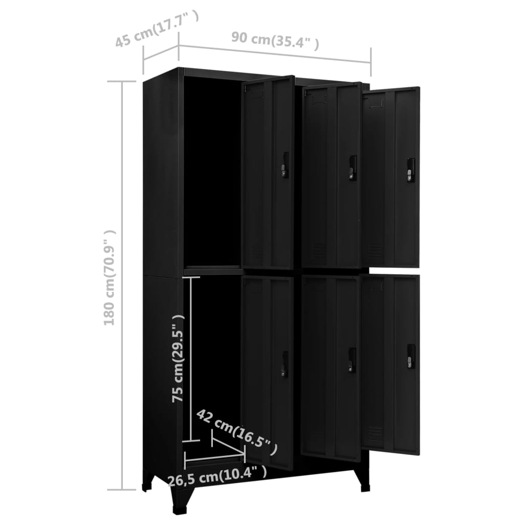 Oppbevaringsskap svart 90x45x180 cm stål