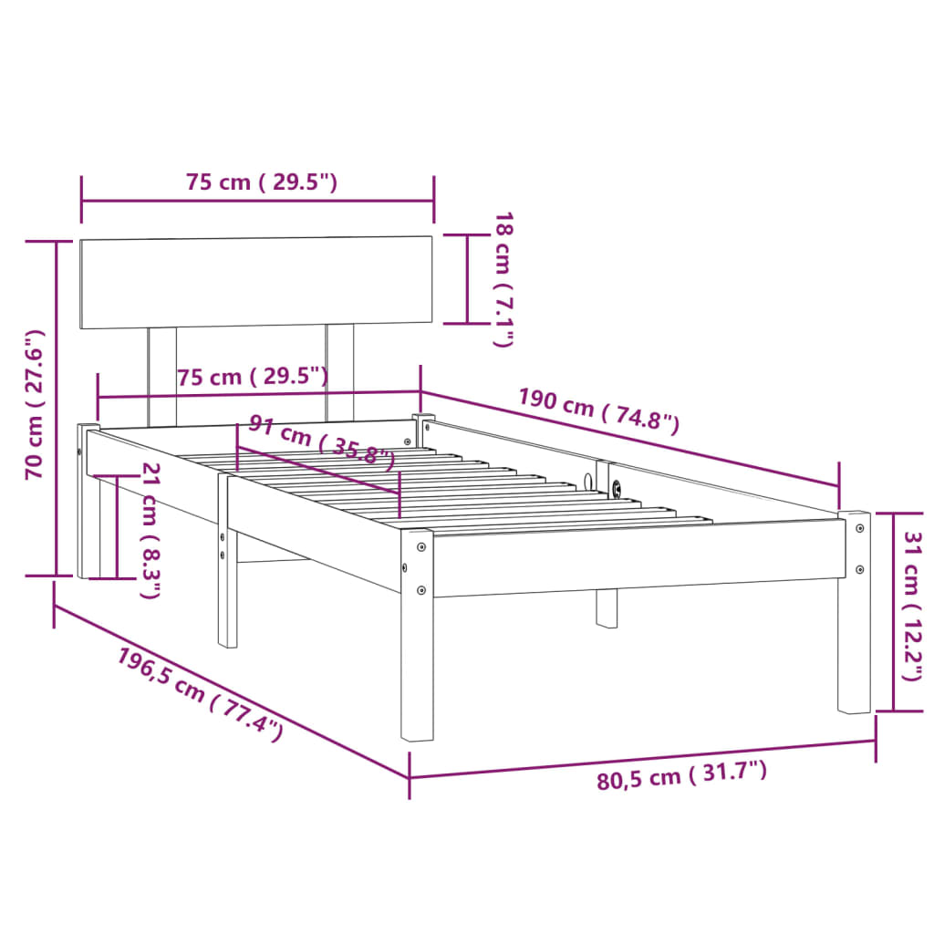 Sengeramme svart heltre 75x190 cm Small Single