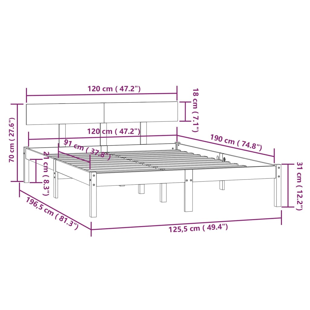 Sengeramme hvit heltre 120x190 cm Small Double