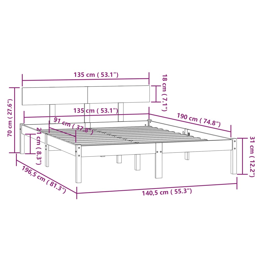 Sengeramme hvit heltre furu 135x190 cm Double