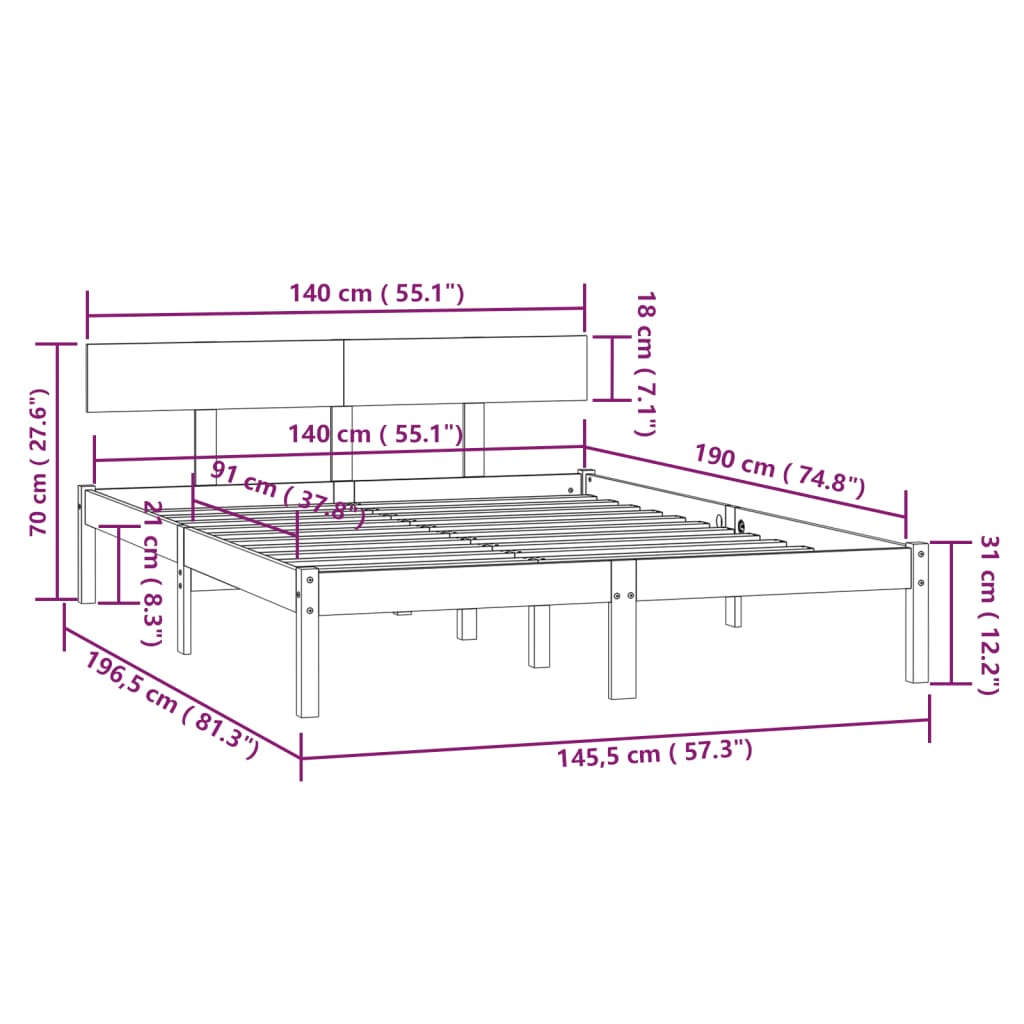 Sengeramme hvit heltre furu 140x190 cm