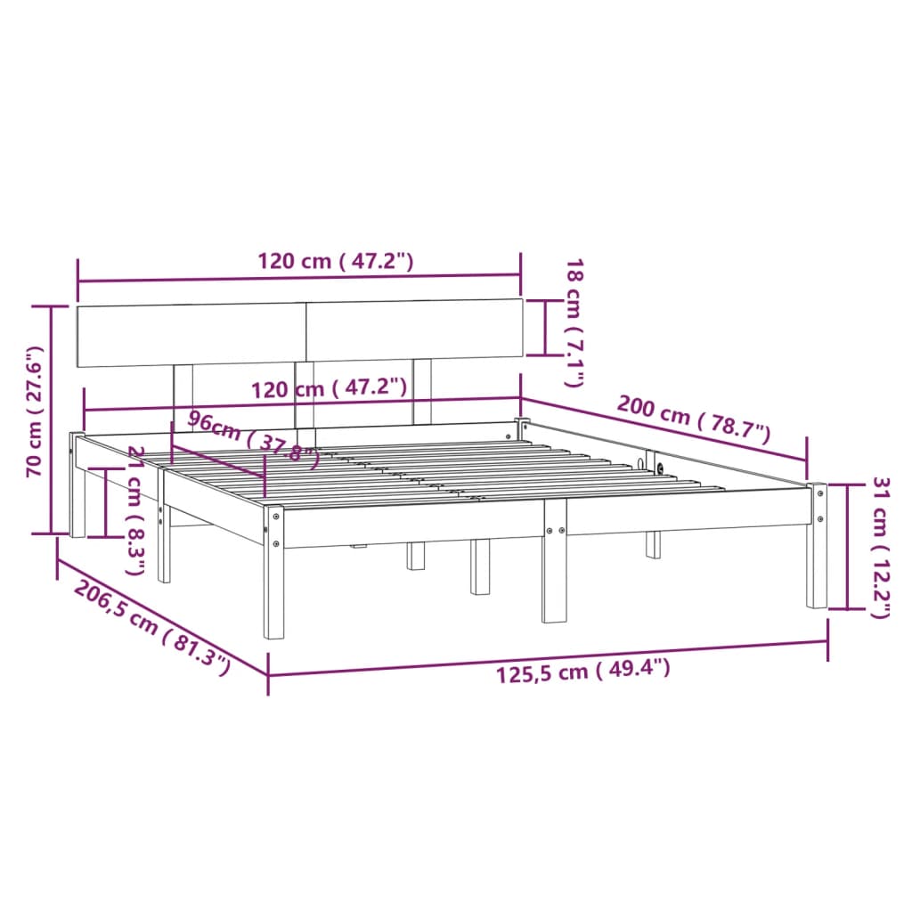 Sengeramme honningbrun heltre furu 120x200 cm