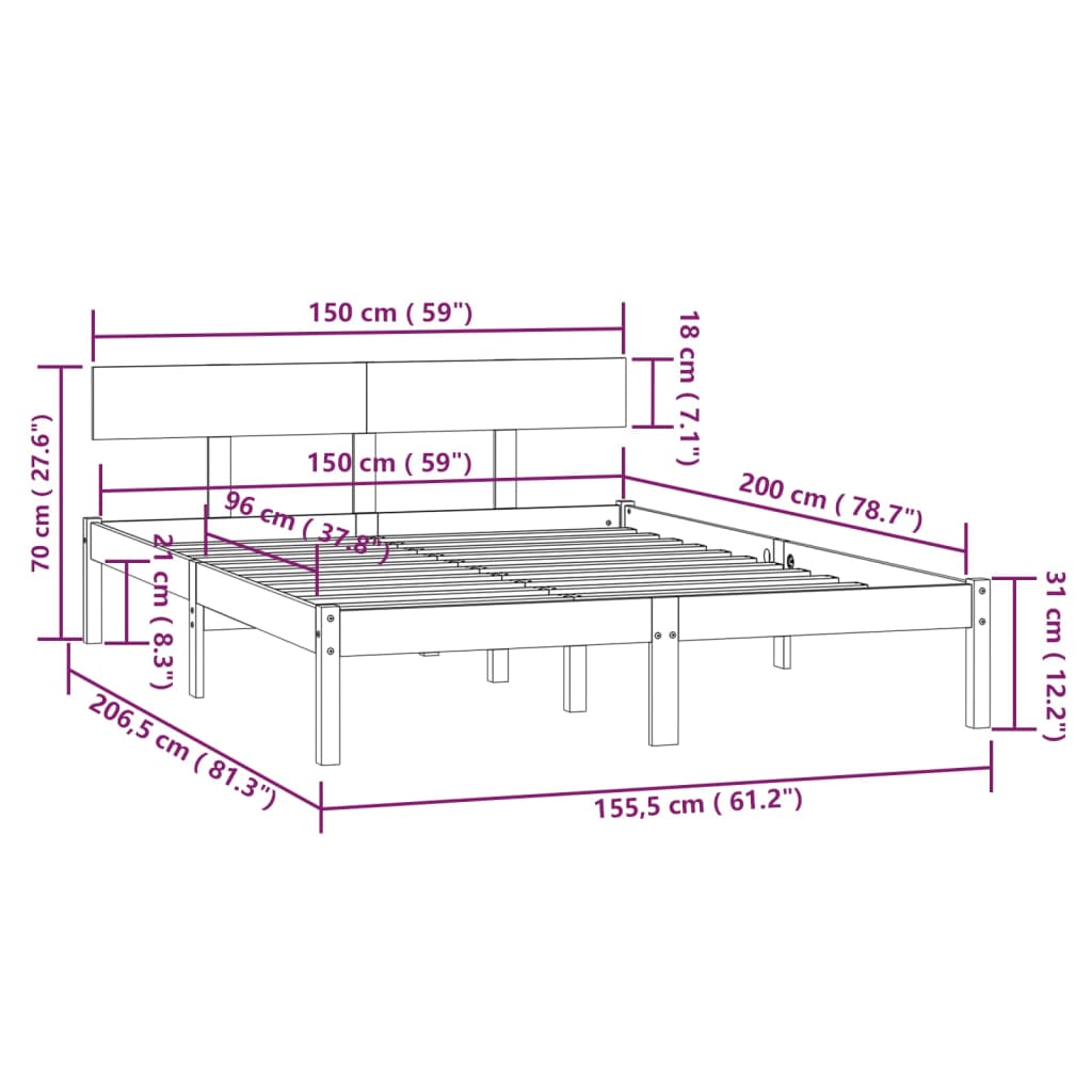 Sengeramme hvit heltre furu 150x200 cm King Size