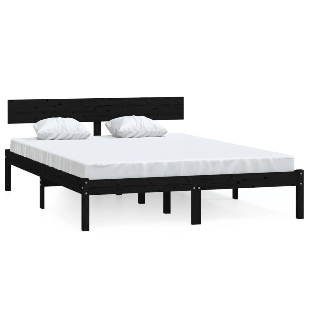 Sengeramme svart heltre furu 150x200 cm King Size